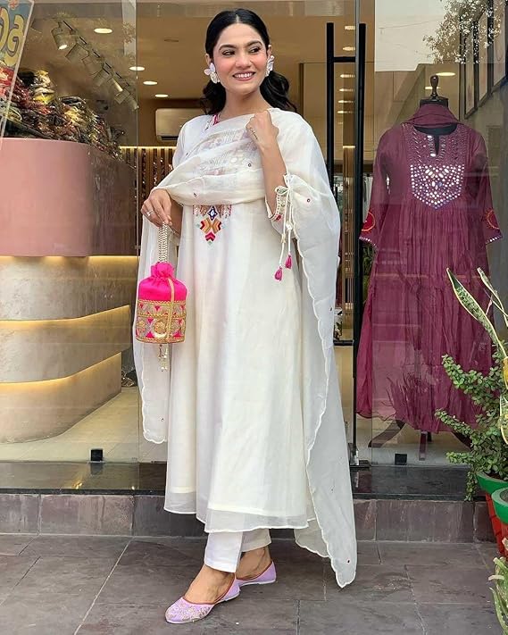 Women's Cotton Mirror Work Embroidered S...