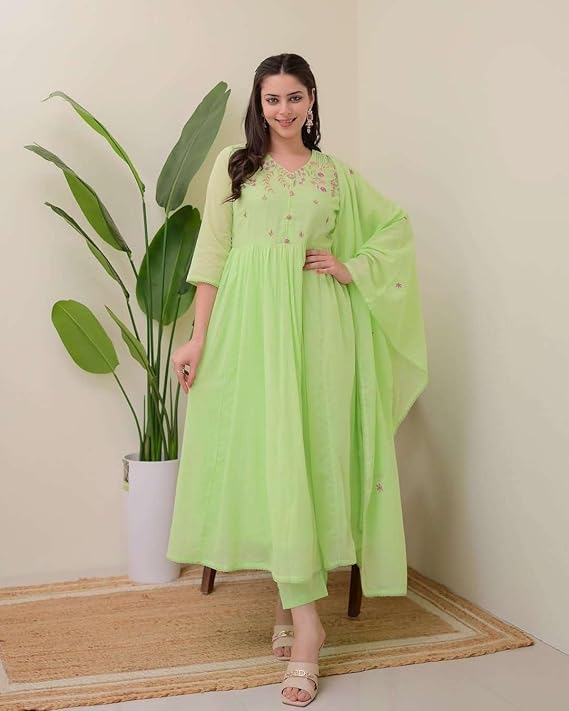 Women's Cotton Embroidered Anarkali Kurt...