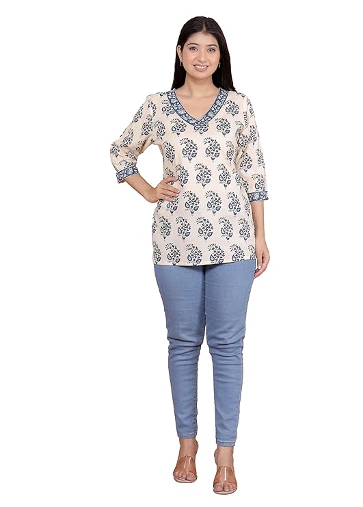 Women's Cotton Block Printed Short Strai...