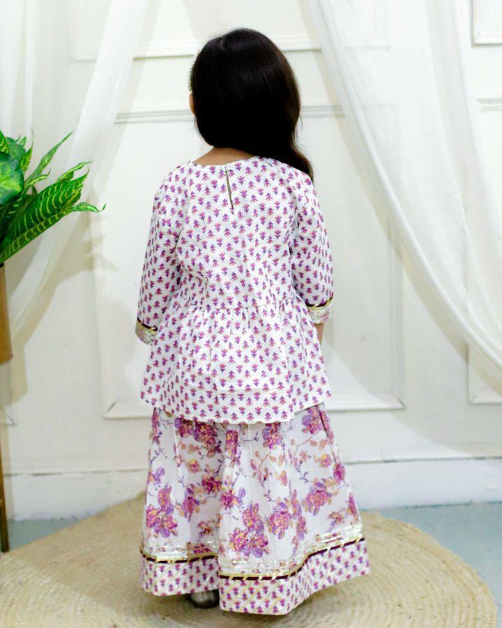 Purple Peplum Dori Jaipur Block Print Cotton Suit Set for Girls