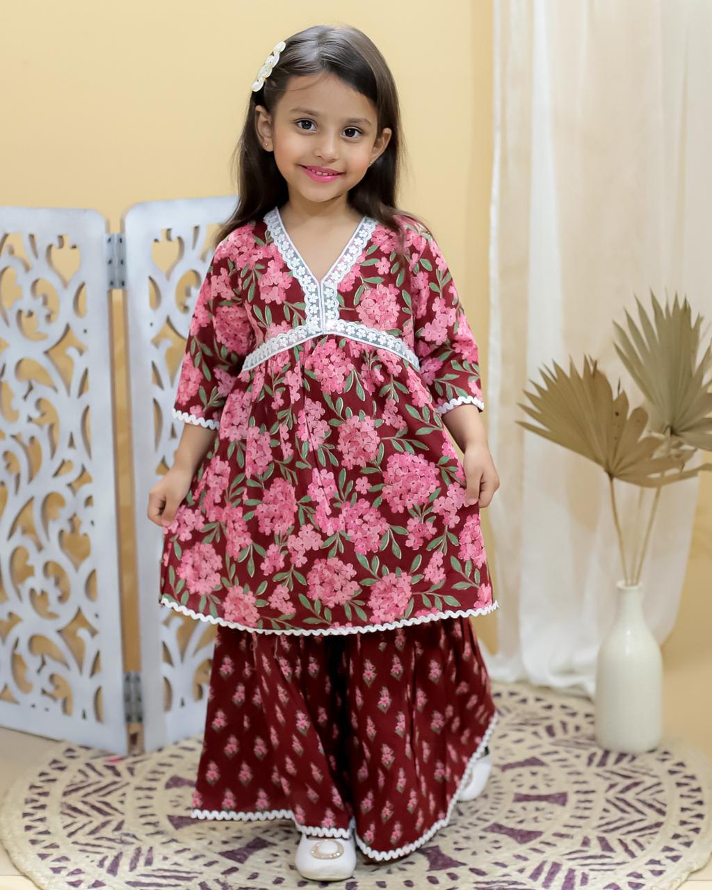 Kid’s Girls Pure Cotton Jaipur Block Pri...