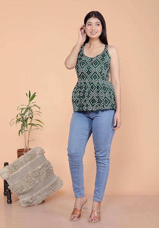 Women's Cotton Printed Short Flared Anar...