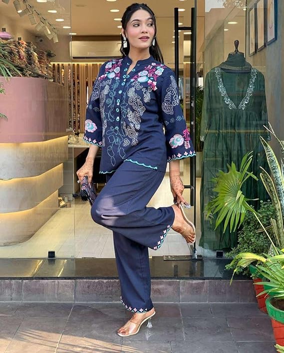 Women's Cotton Embroidery Straight Kurti...