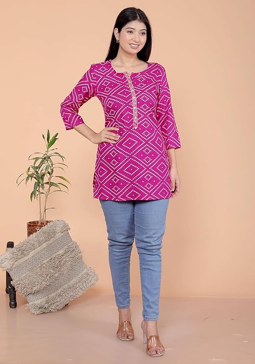 Bandhej Printed Straight Kurti