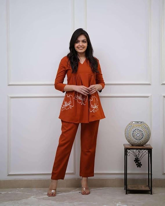 Women's Cotton Embroidered Co-ord Set 2...
