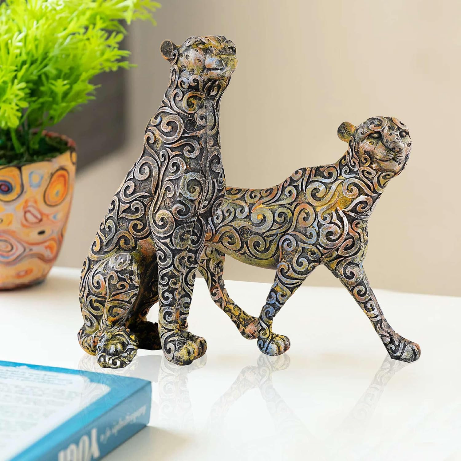 Panther Animal Showpiece (Set of 2) Anti...
