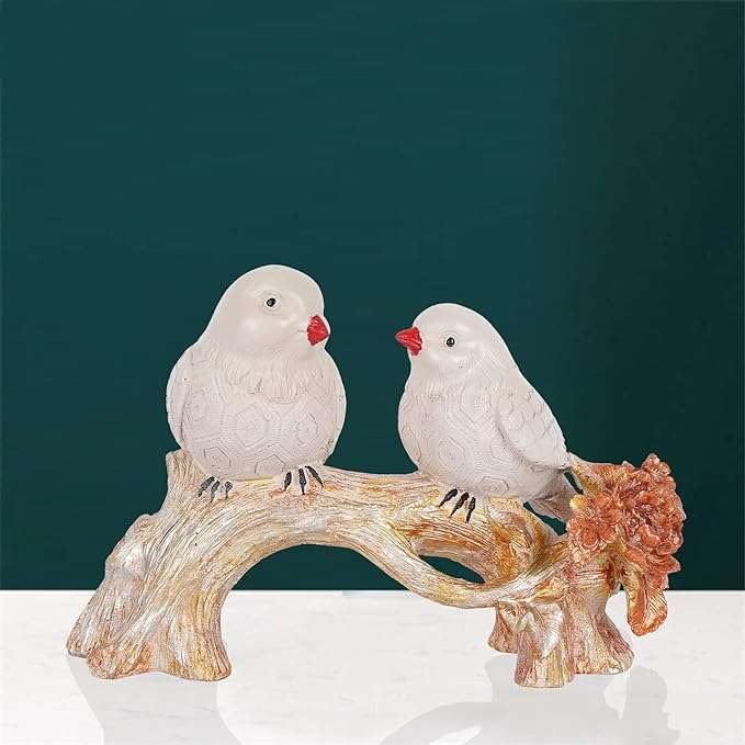 Resin Handcrafted Birds Couple On Tree S...