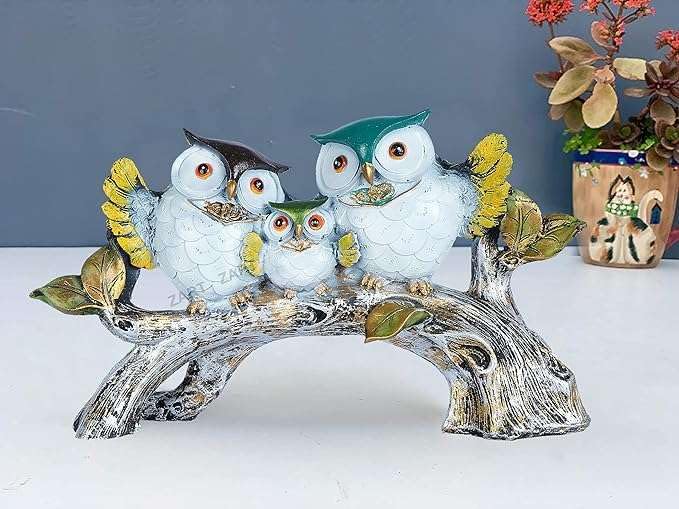 Owl Family Sitting on Tree Decorative Bi...