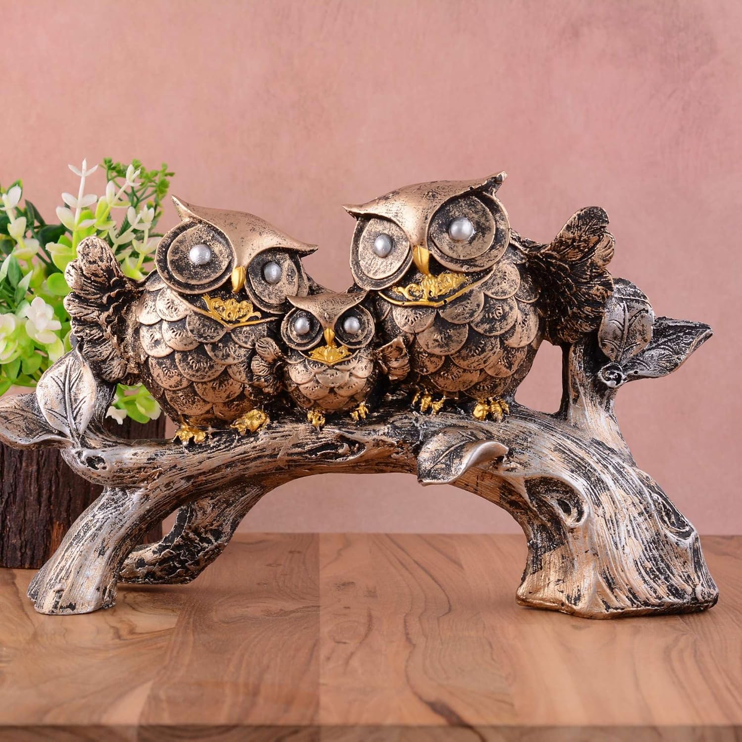Owl Family Sitting on Tree Decorative Bi...