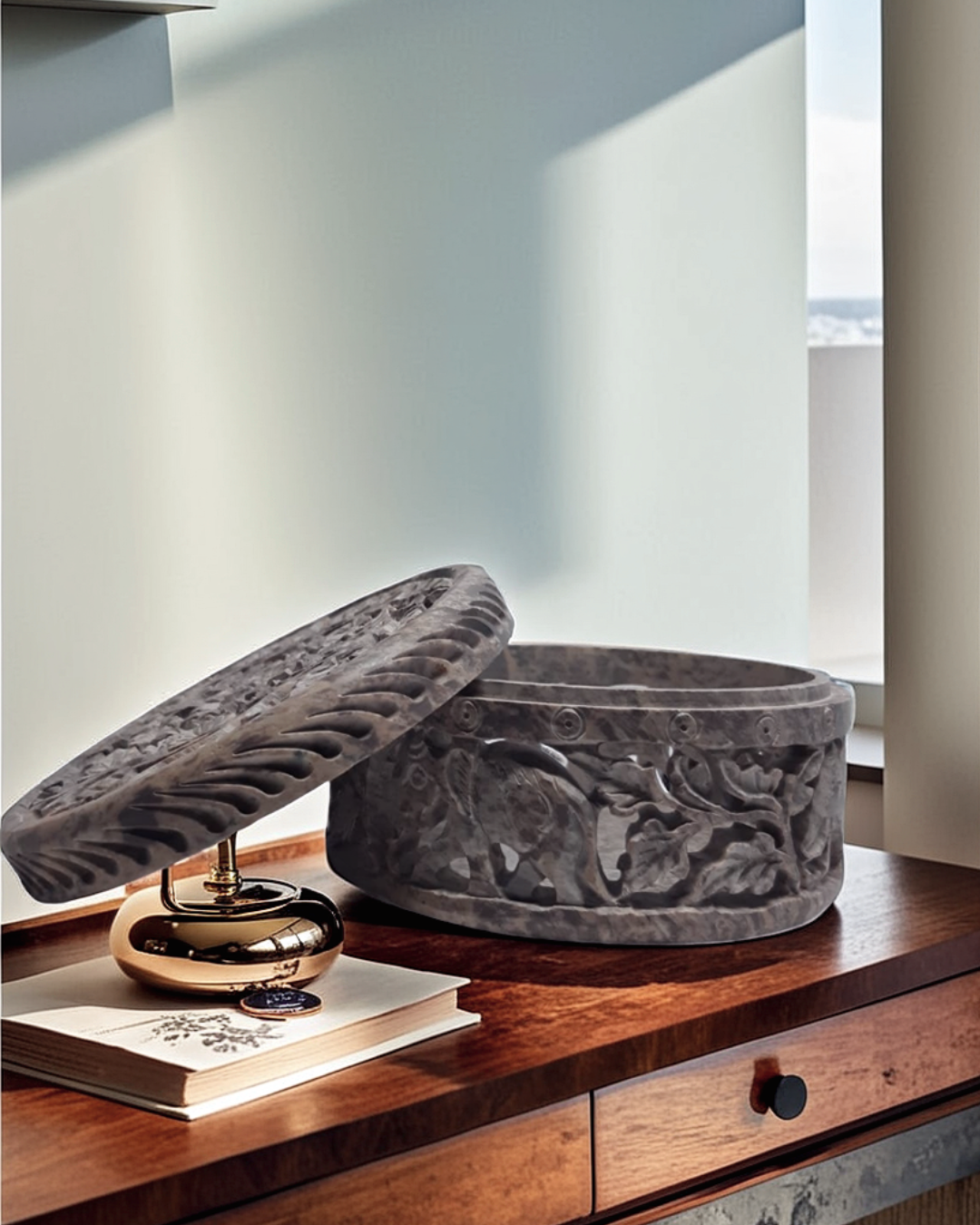 Intricated Leaf And Elephant Marble Desi...