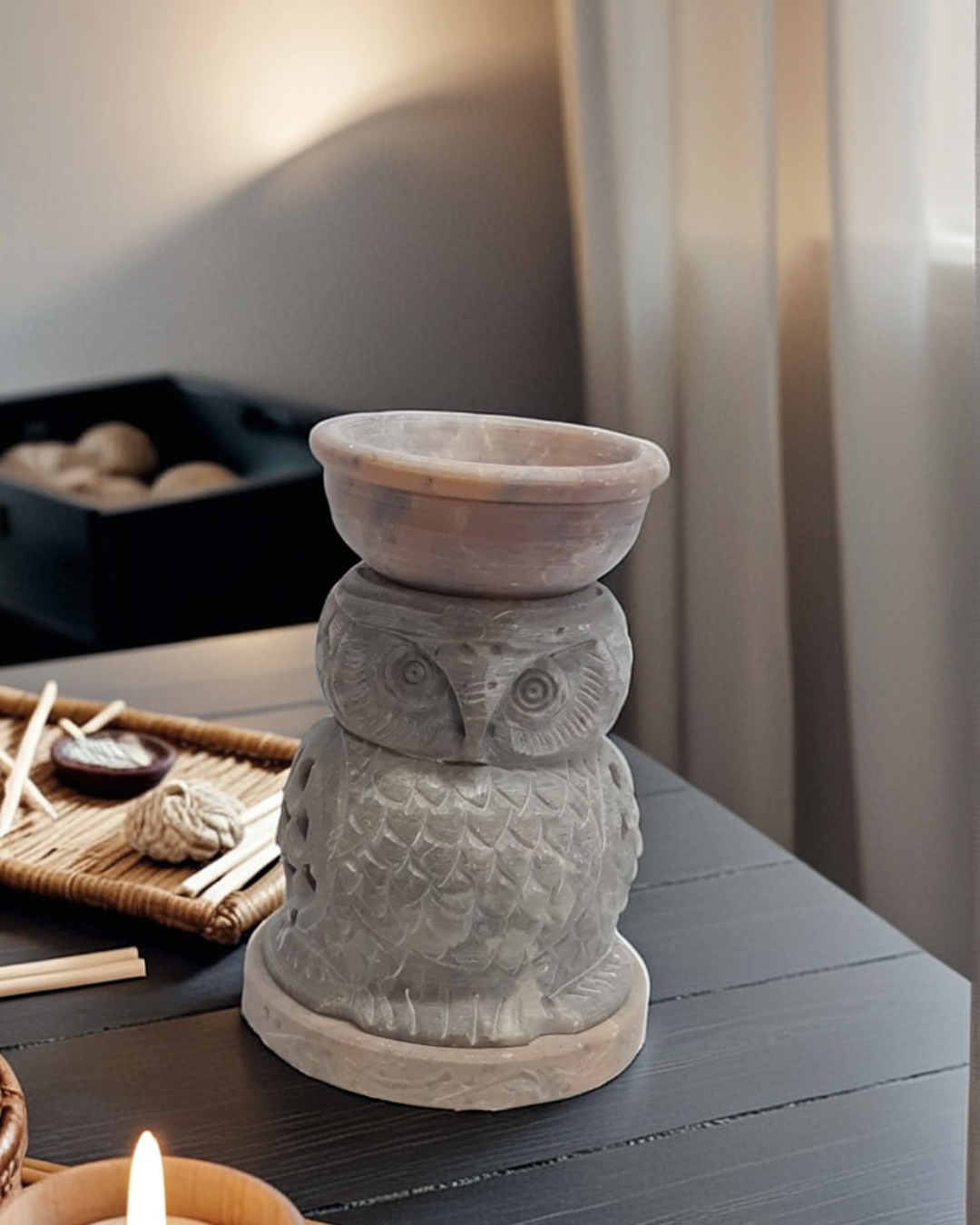 Intricated Owl Face Tealight Marble Hold...