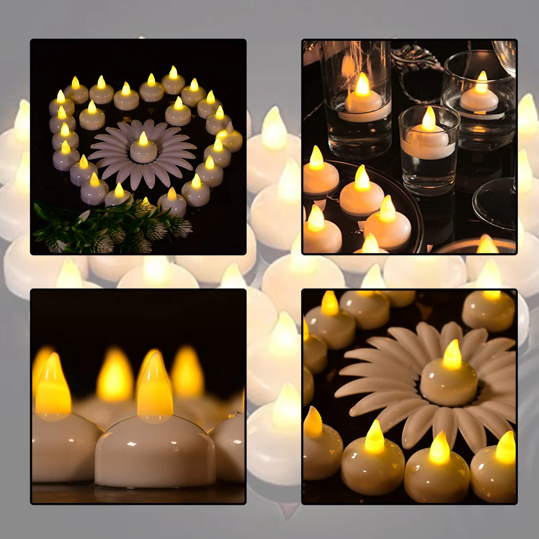 Set of 12 Flameless Floating Candles Bat...