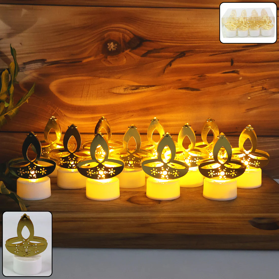 Golden Diya Shaped LED Tealight Candles...