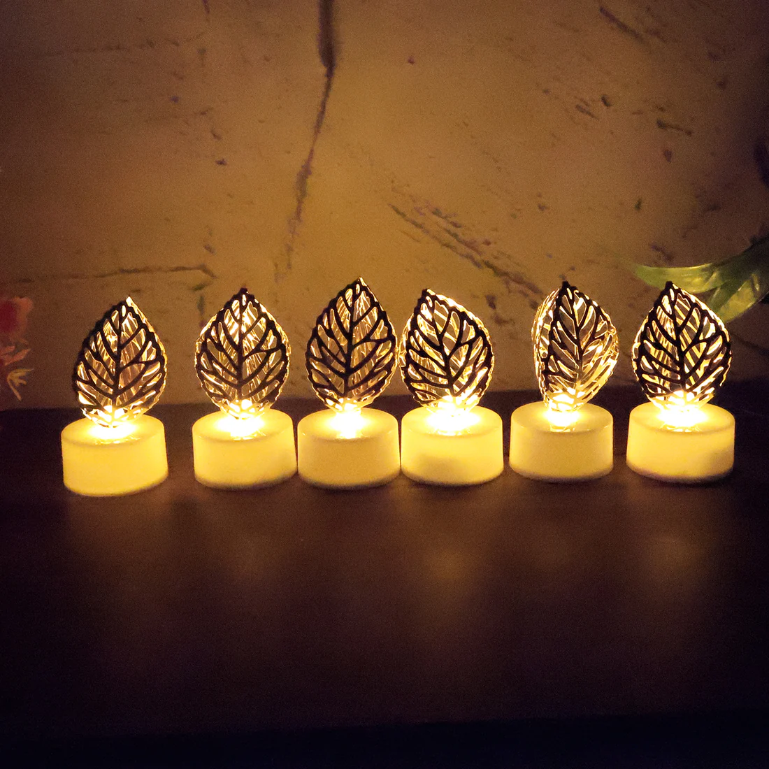 Decorative Golden Leaf Shaped Flameless...