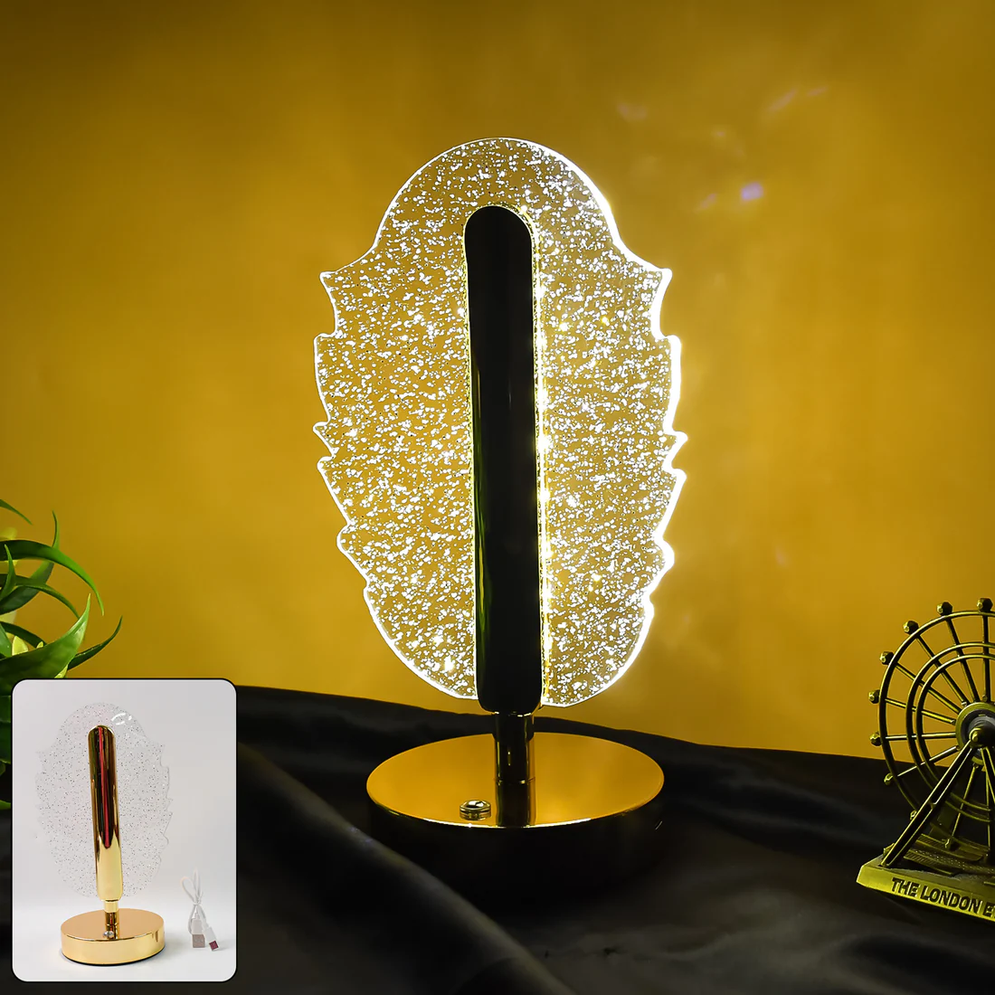 Elegant Feather Shape Crystal Table Lamp...