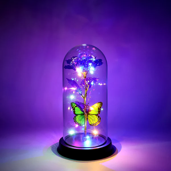 LED Preserved Rose with Colorful Butterf...