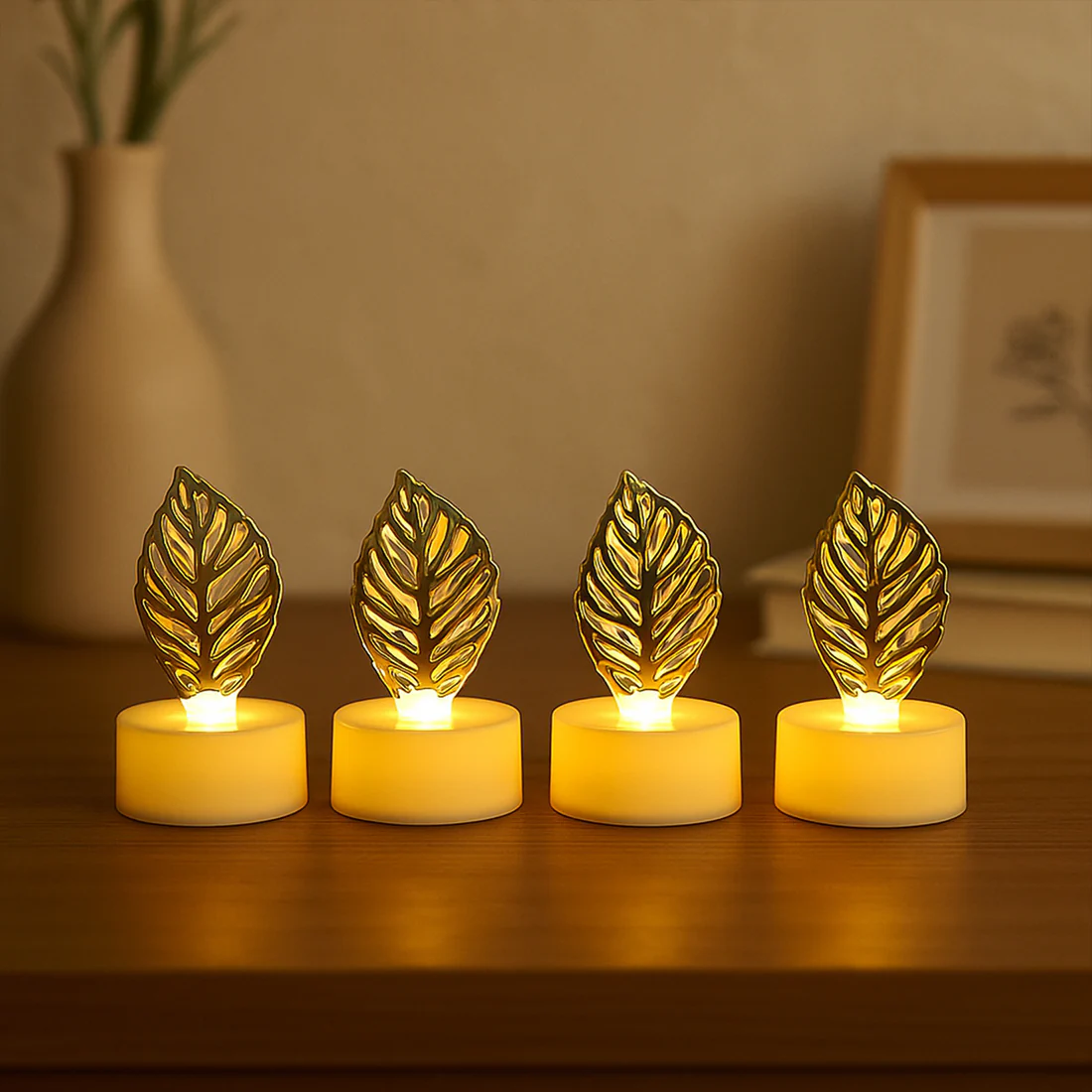 Decorative Golden Leaf Shaped Flameless...