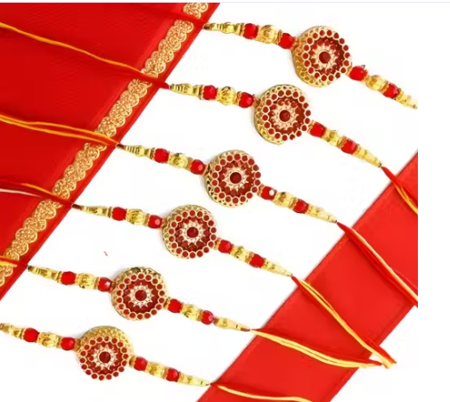 LIGHT 6 pice combo rakhi red gold beauti...