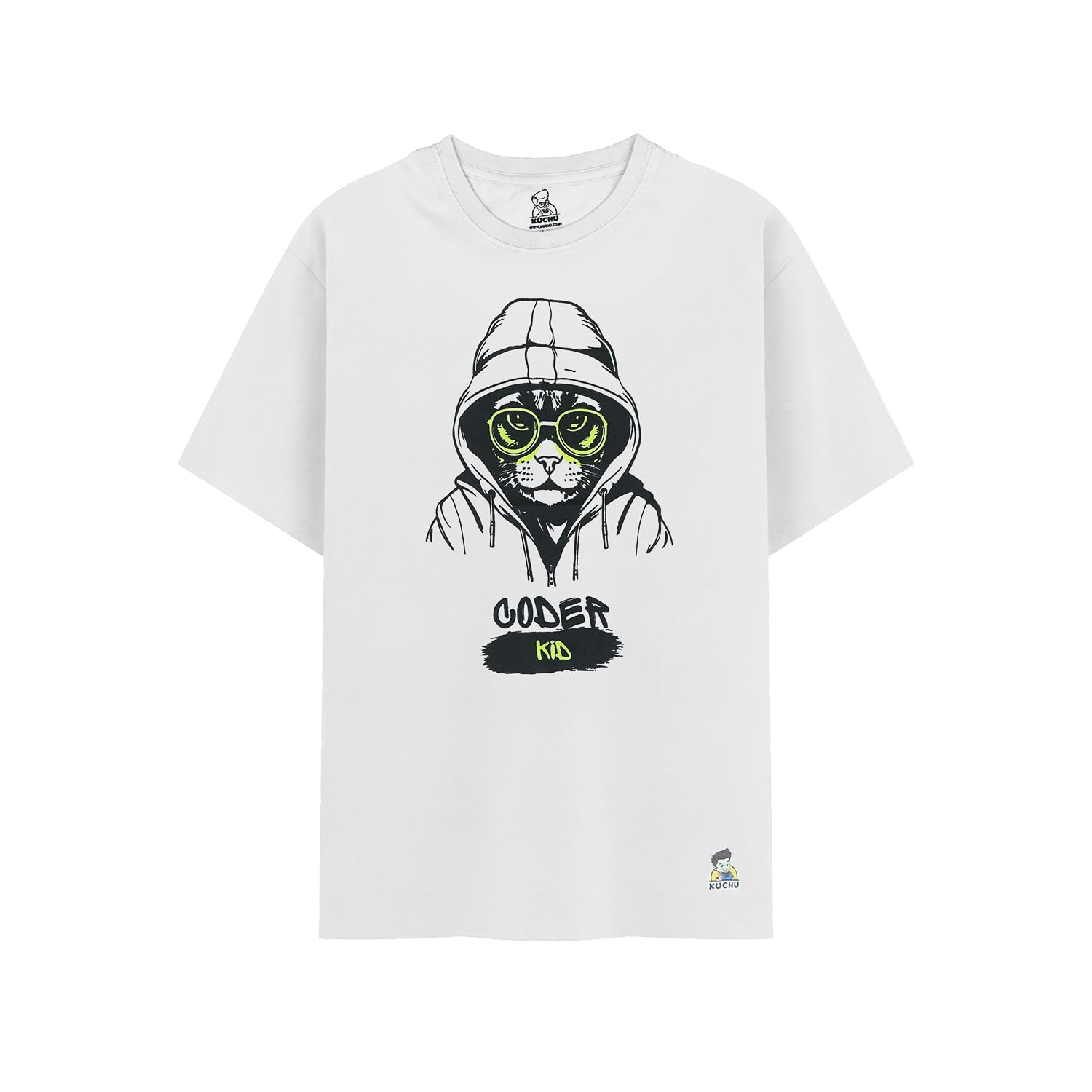 Kids’ Unisex T-Shirt  – Purple “Coder Cat” Cartoon Digital Print | Soft Cotton-Modal Blend, Breathable & Comfortable Everyday Wear, Stylish Graphic Tee for Boys & Girls