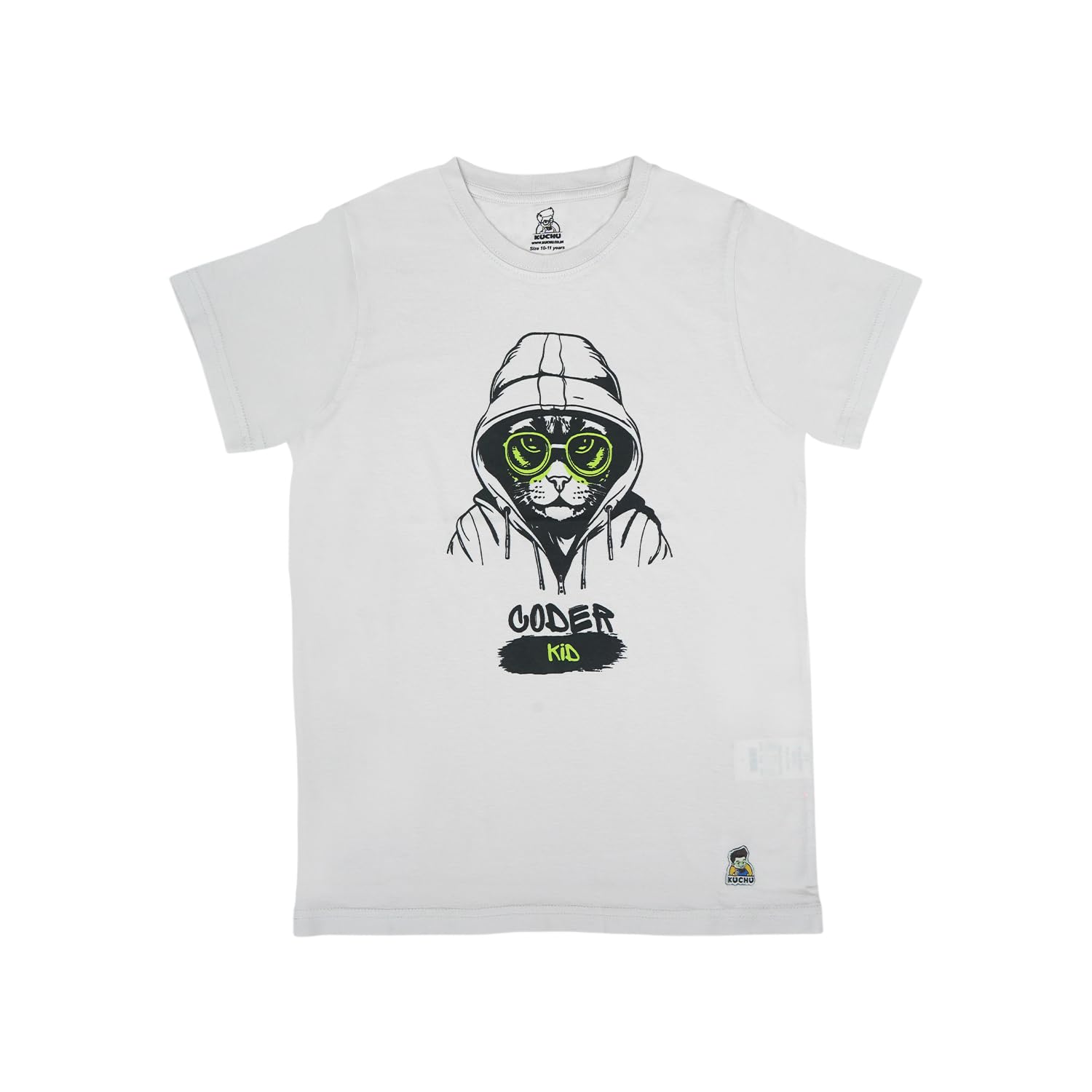 Kids’ Unisex T-Shirt  – Purple “Coder Cat” Cartoon Digital Print | Soft Cotton-Modal Blend, Breathable & Comfortable Everyday Wear, Stylish Graphic Tee for Boys & Girls