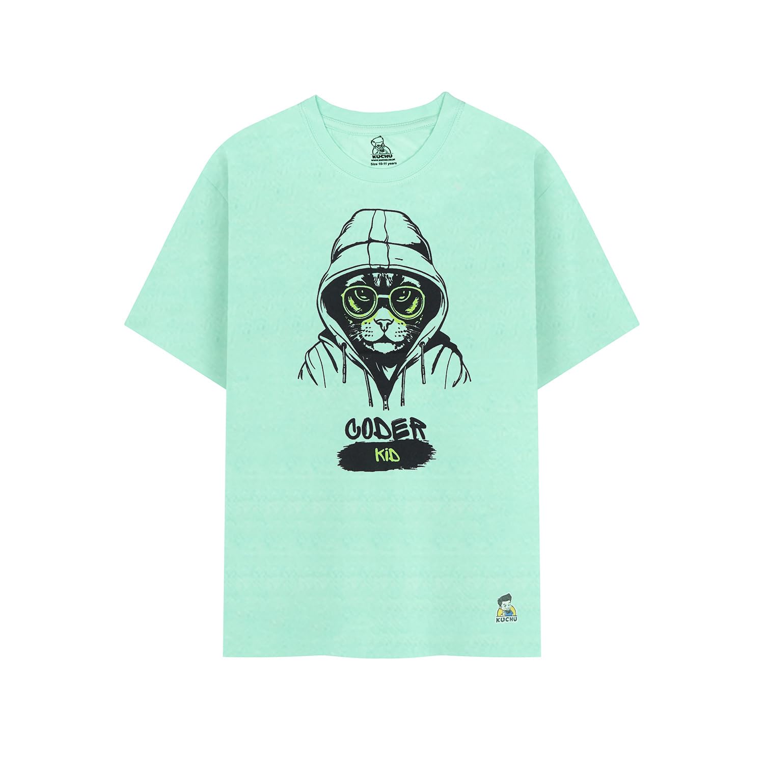 Kids’ Unisex T-Shirt  – Purple “Coder Cat” Cartoon Digital Print | Soft Cotton-Modal Blend, Breathable & Comfortable Everyday Wear, Stylish Graphic Tee for Boys & Girls