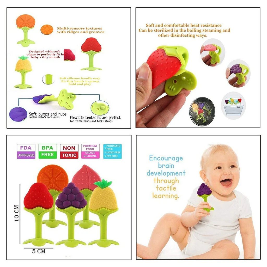 Silicone Fruit Shape Teether Toy for Babies Toddlers