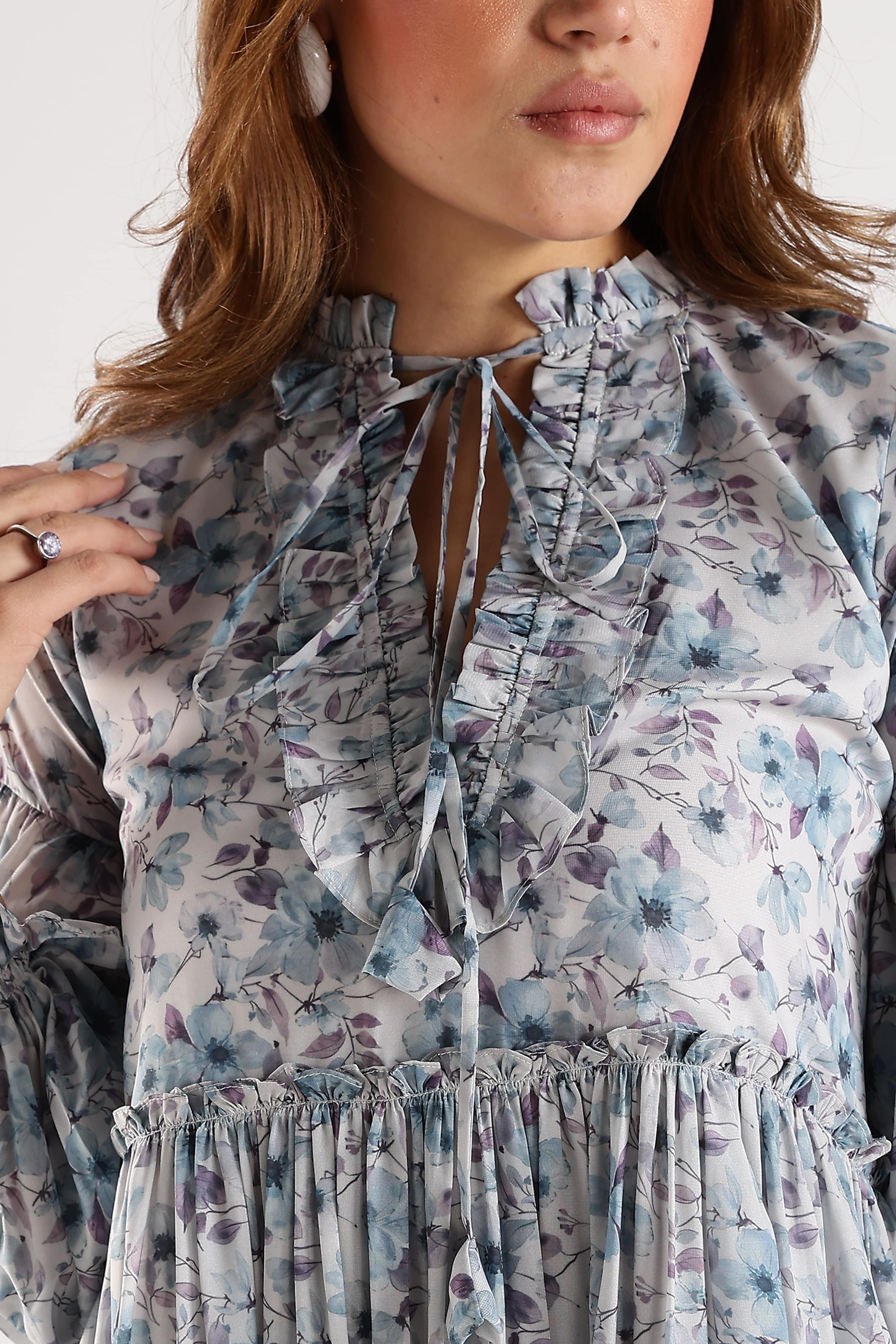 RUFFLE PRINTED DRESS