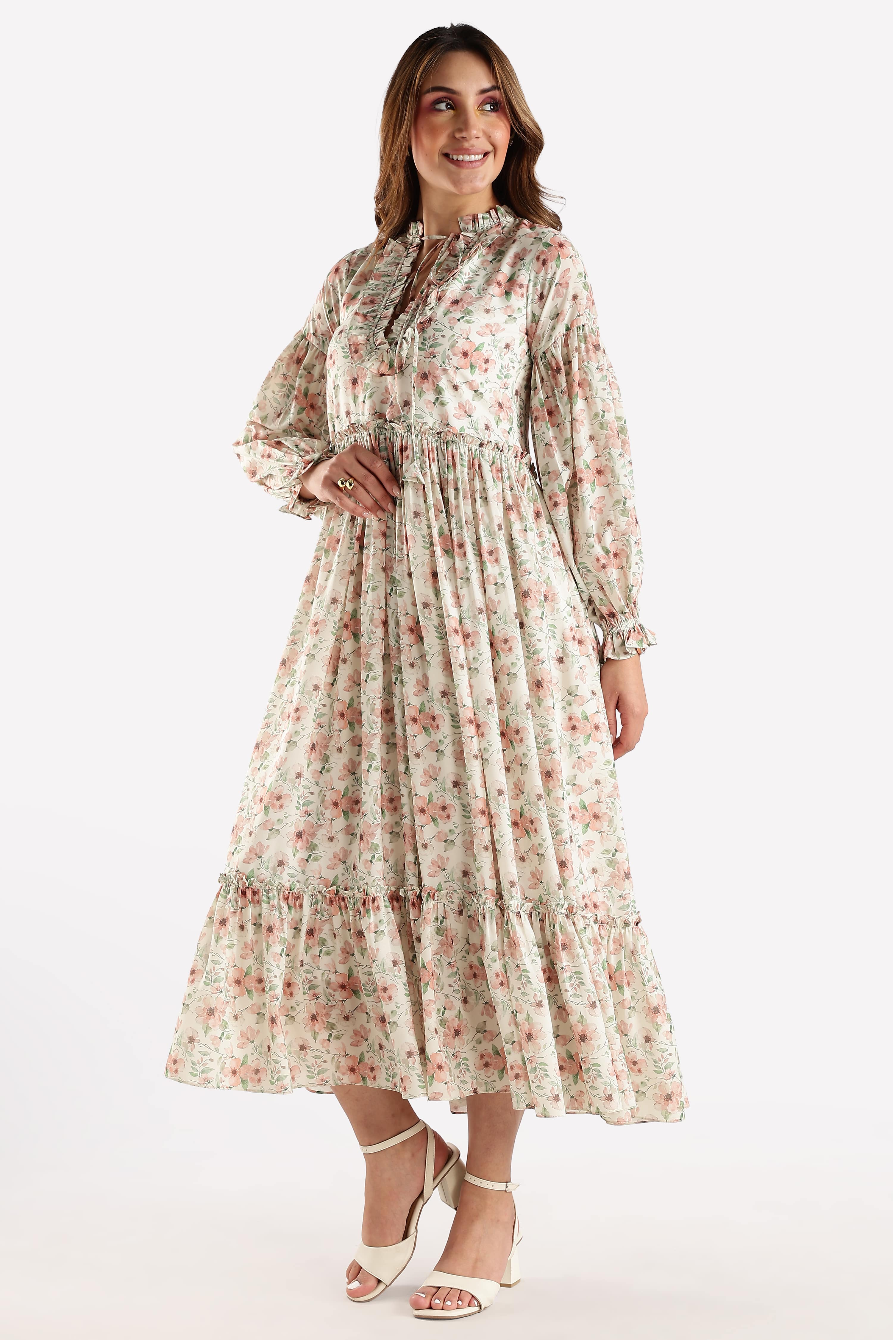 RUFFLE PRINTED DRESS