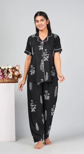 Rayon Night Suit - Black