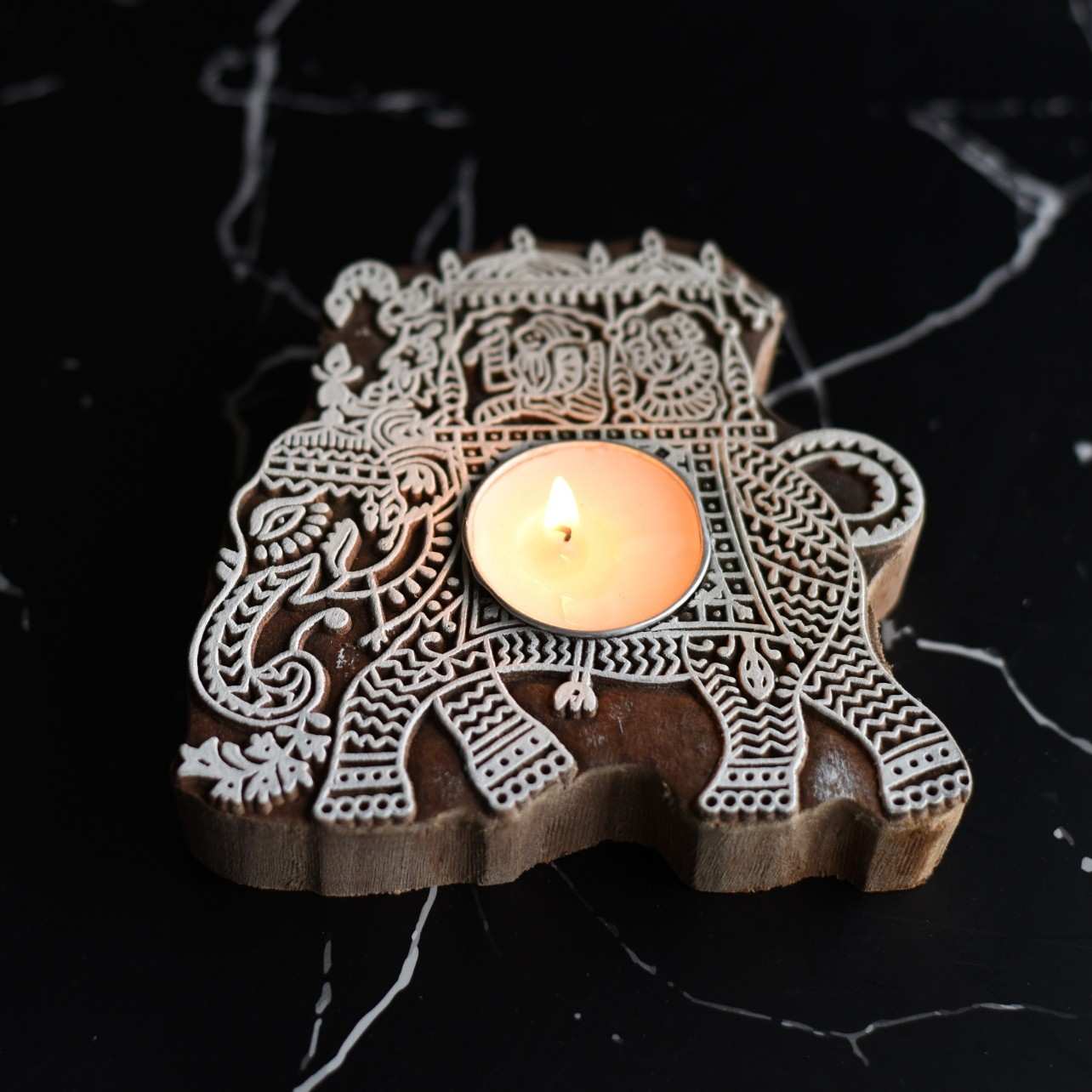 Airavat Wooden T- Light Holder