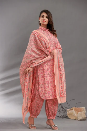 Peach Printed Kurti Pant Set