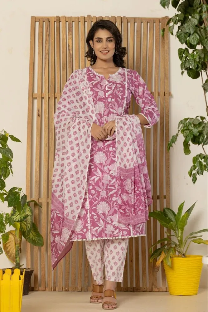 Pearly Purple Kurti Pant Set With Dupatt...