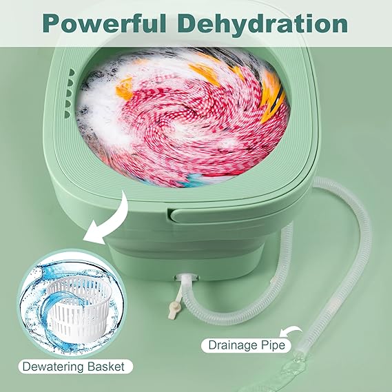 Portable Mini Foldable Washer And Spin Dryer With Small Foldable Bucket Washer For Camping, RV, Travel, And For Small-Spaces