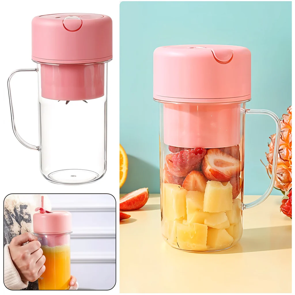 Portable Crusher Juicer With Handle & Straw, USB Rechargeable Multi Blades
