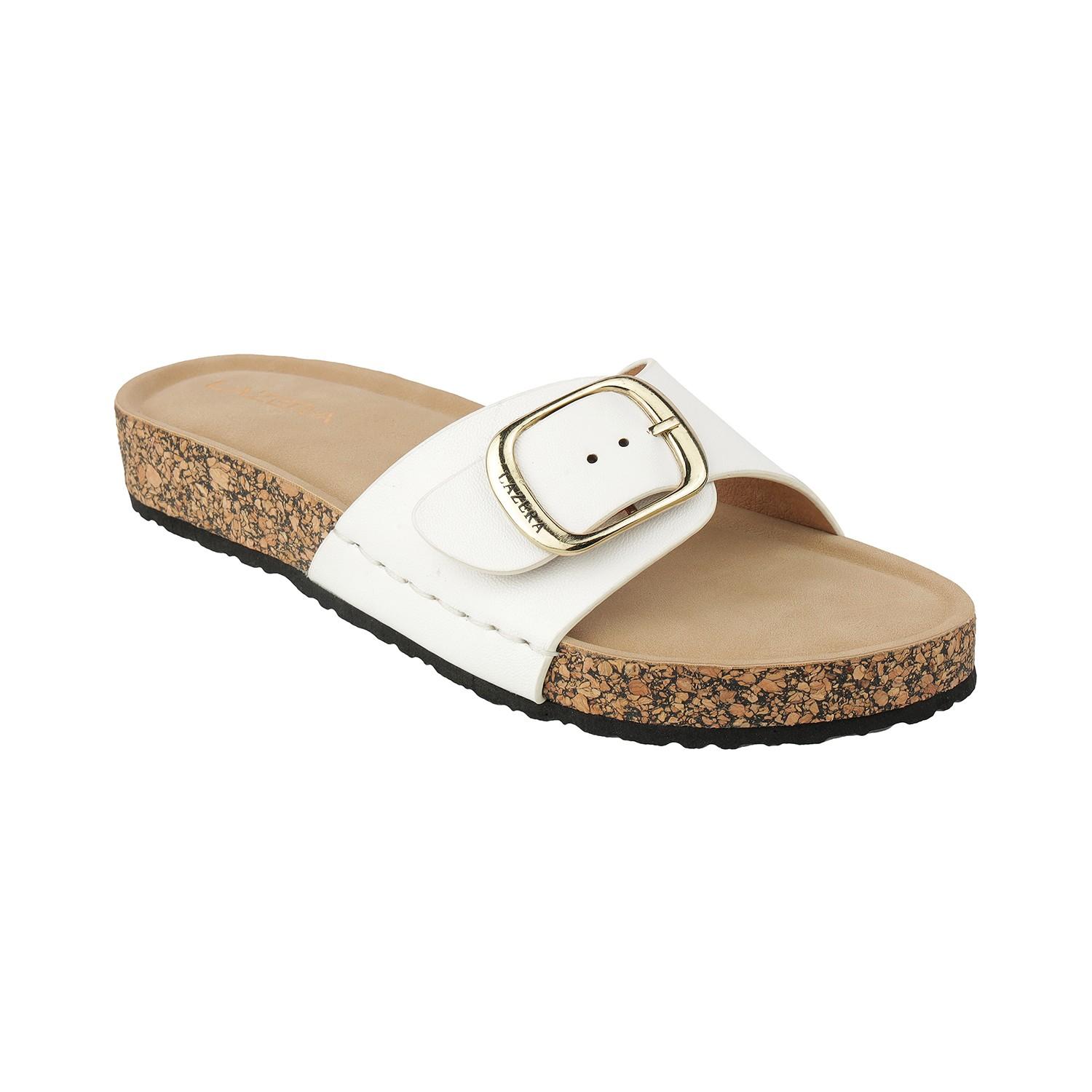 Women’s Comfort Cork Slides | Adjustable Slip-On Sandals with Gold Buckle Accent