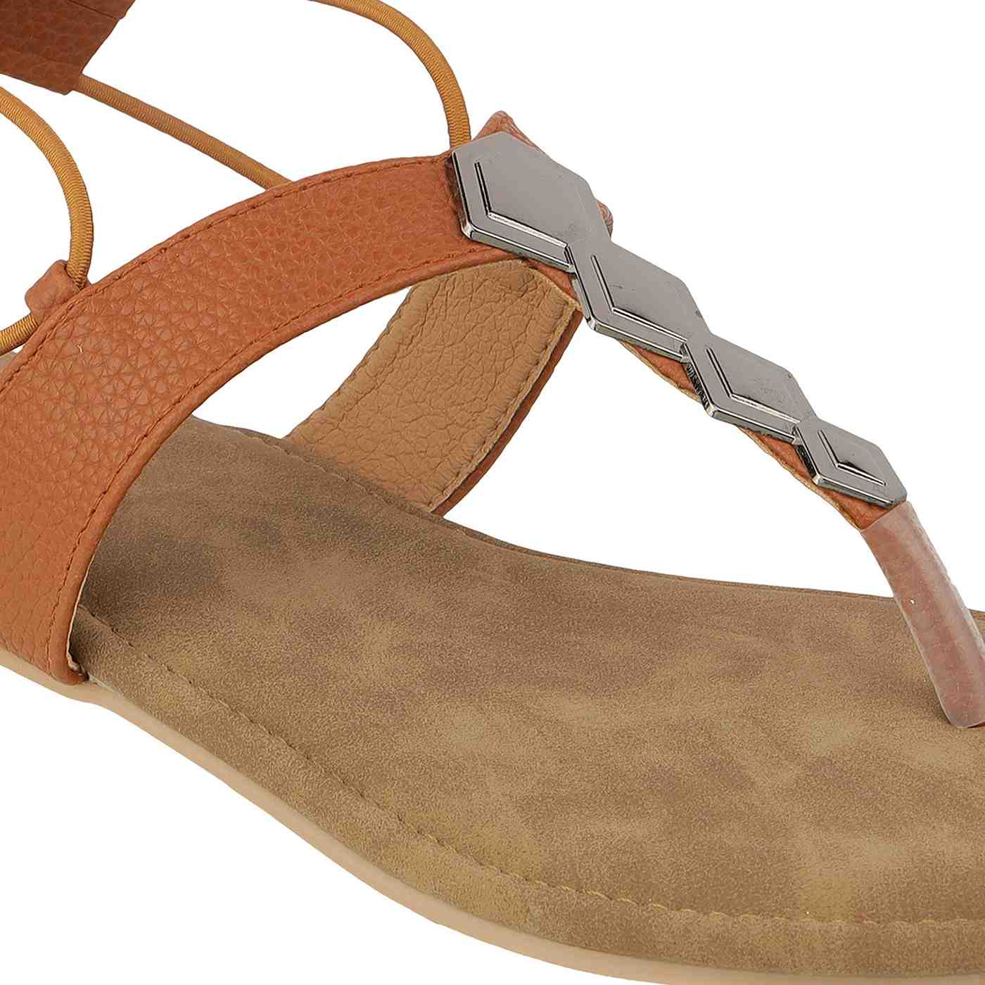 Women’s Toe-Ring Flats | Back Strap T-Strap with Silver Hexagon Detail | Casual/Ethnic