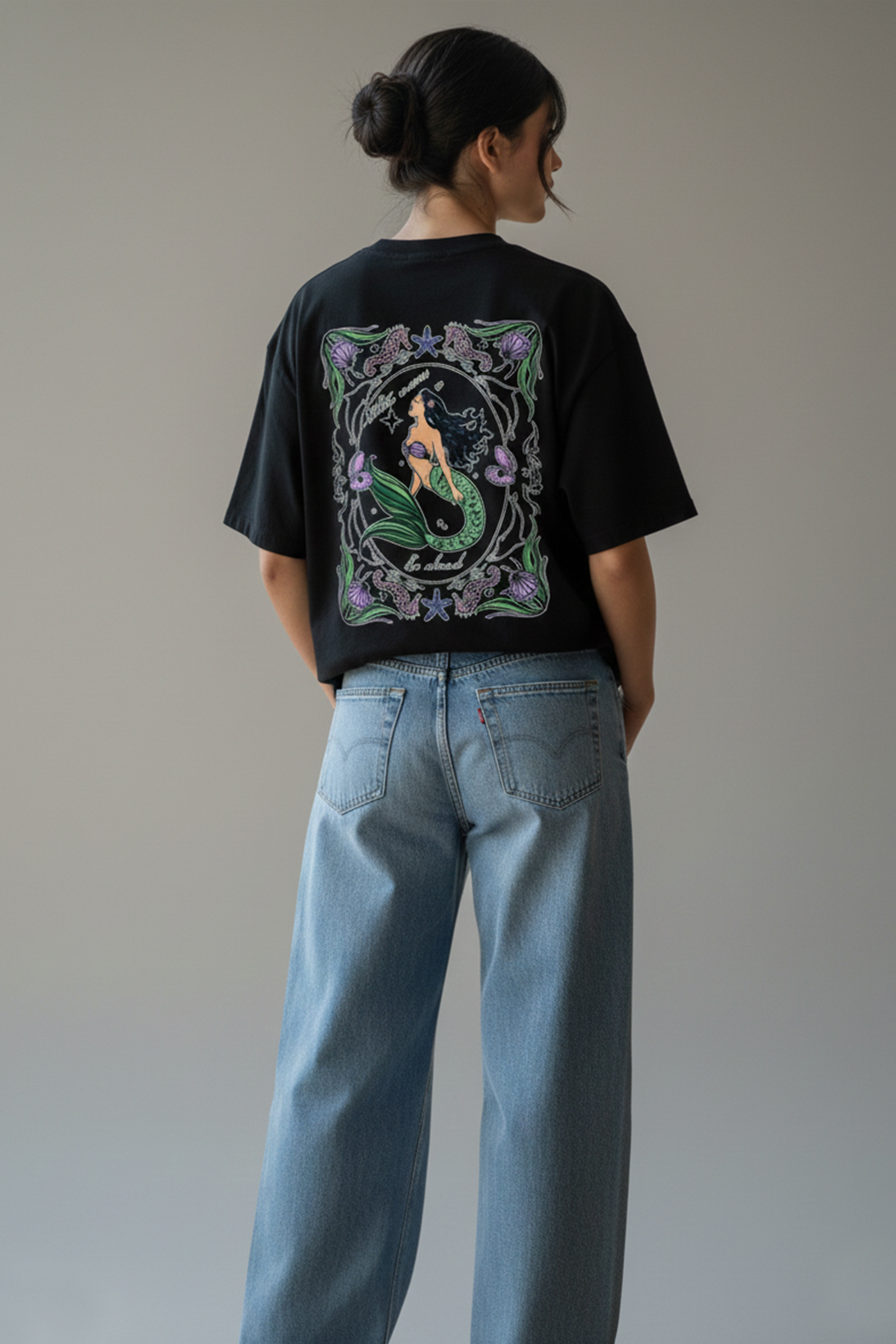 MERMAID GRAPHIC PRINTED OVERSIZED T-SHIR...