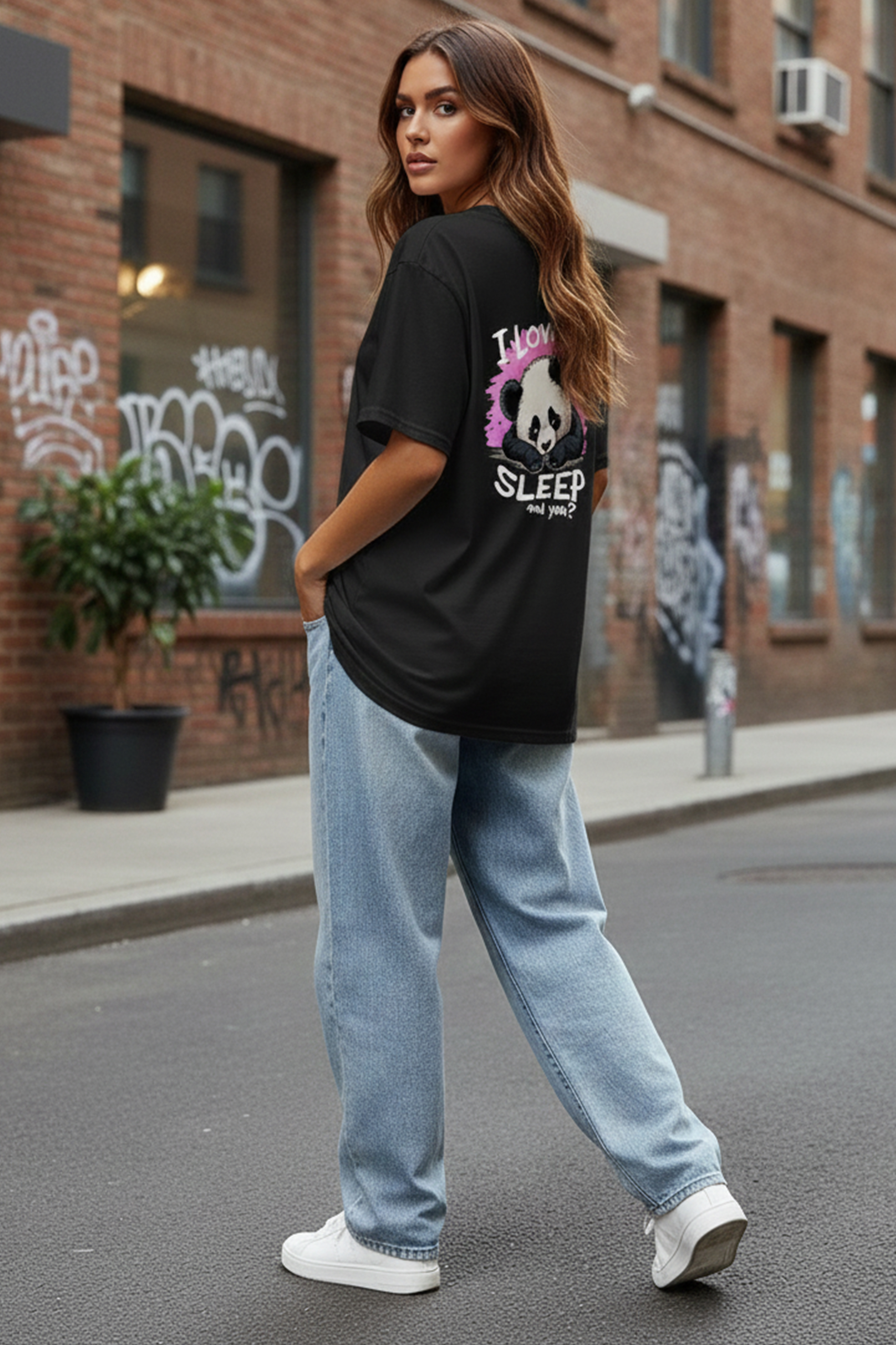 PANDA GRAPHIC PRINTED OVERSIZED T-SHIRT