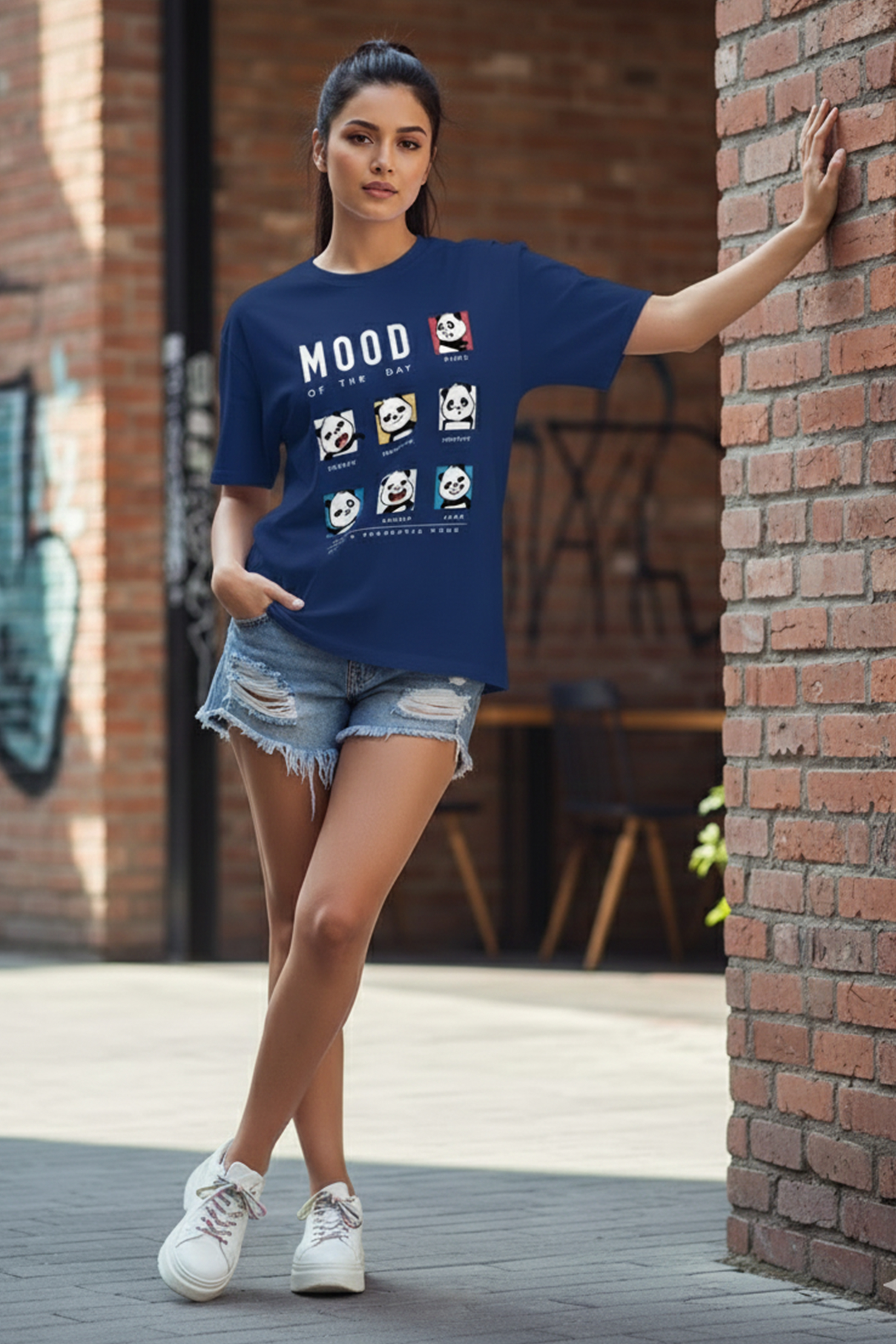 PANDASTIC MOOD GRAPHIC PRINTED OVERSIZED T-SHIRT