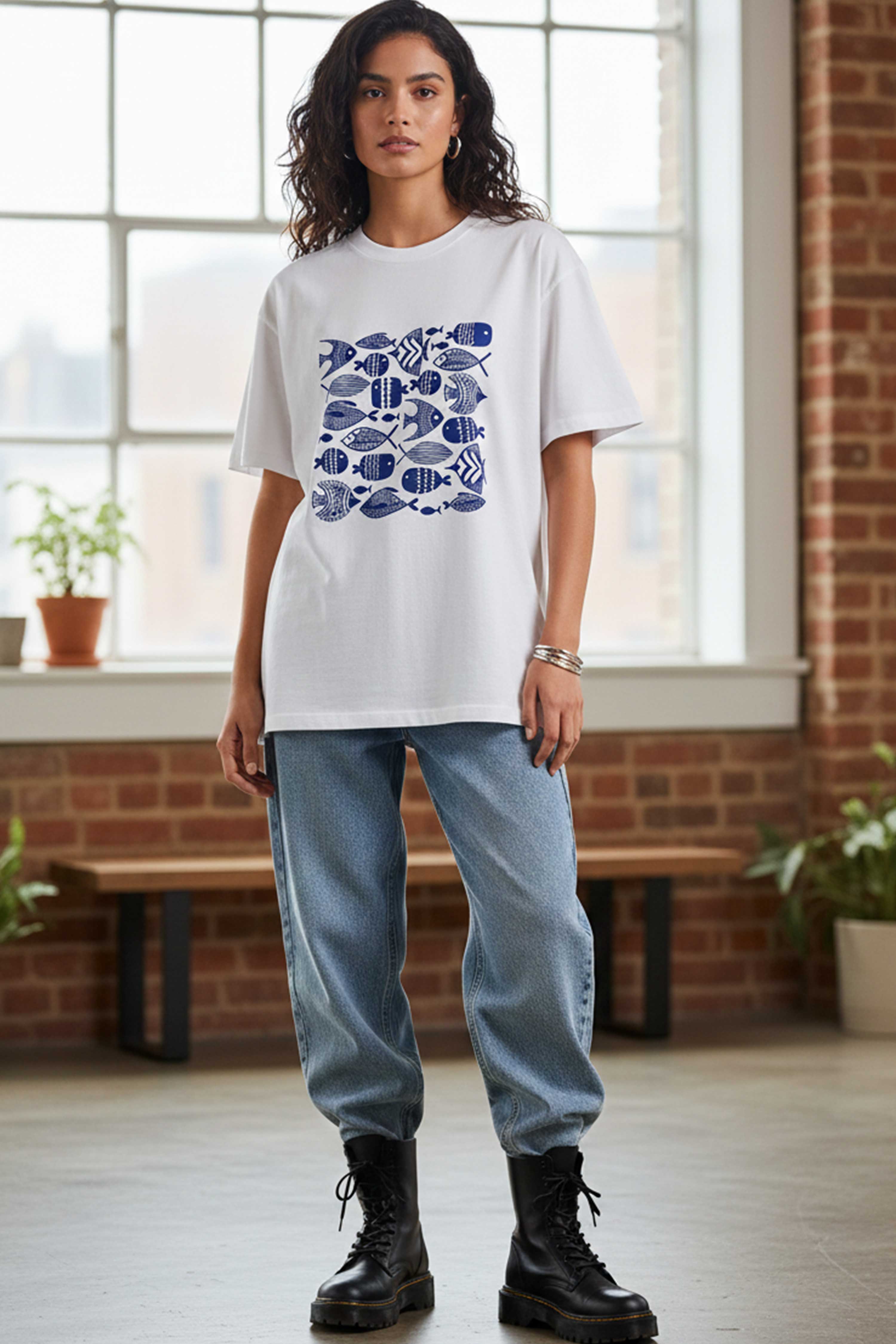 BLUE FISH GRAPHIC PRINTED OVERSIZED TEE