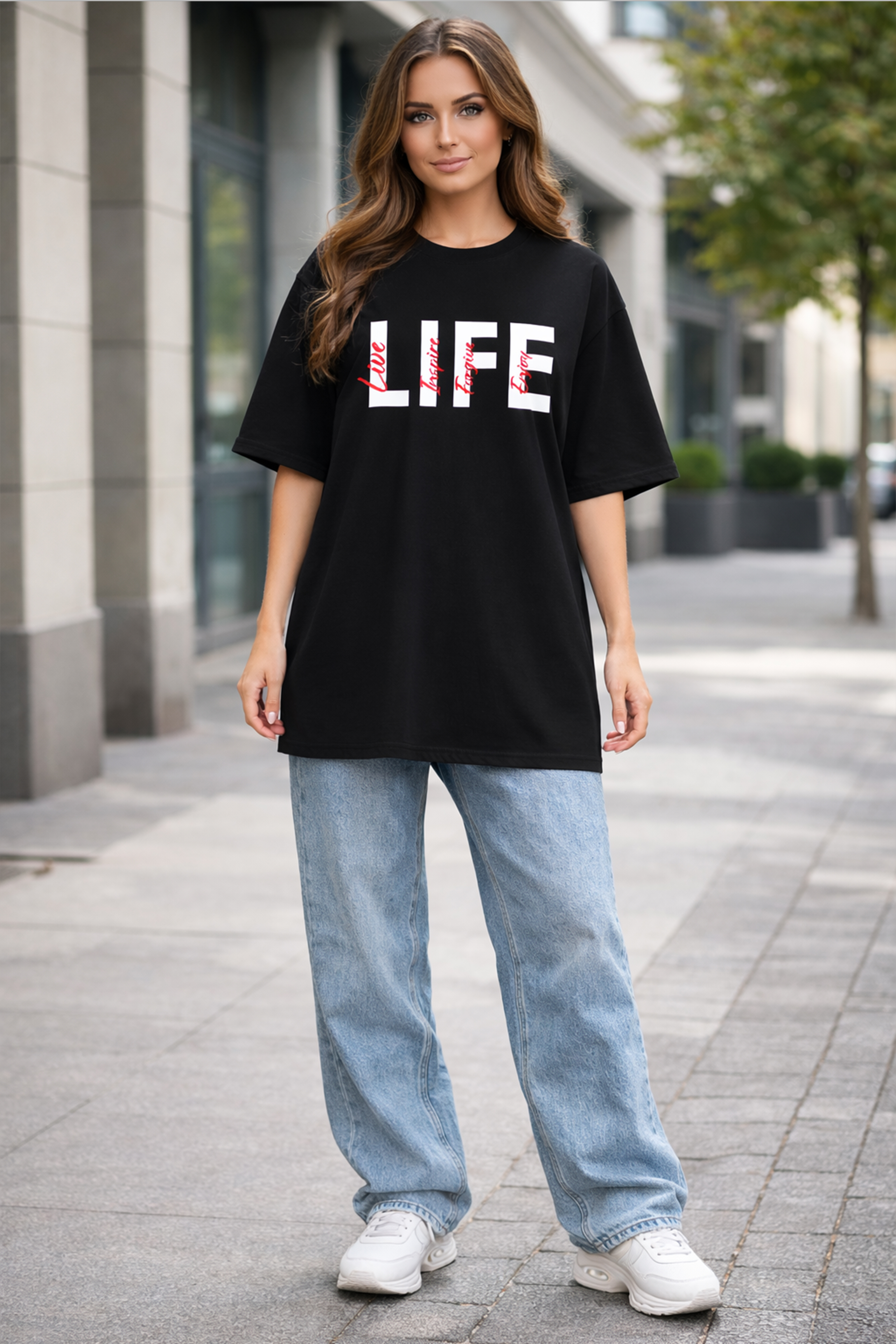 LIFE GRAPHIC PRINTED OVERSIZED TEE