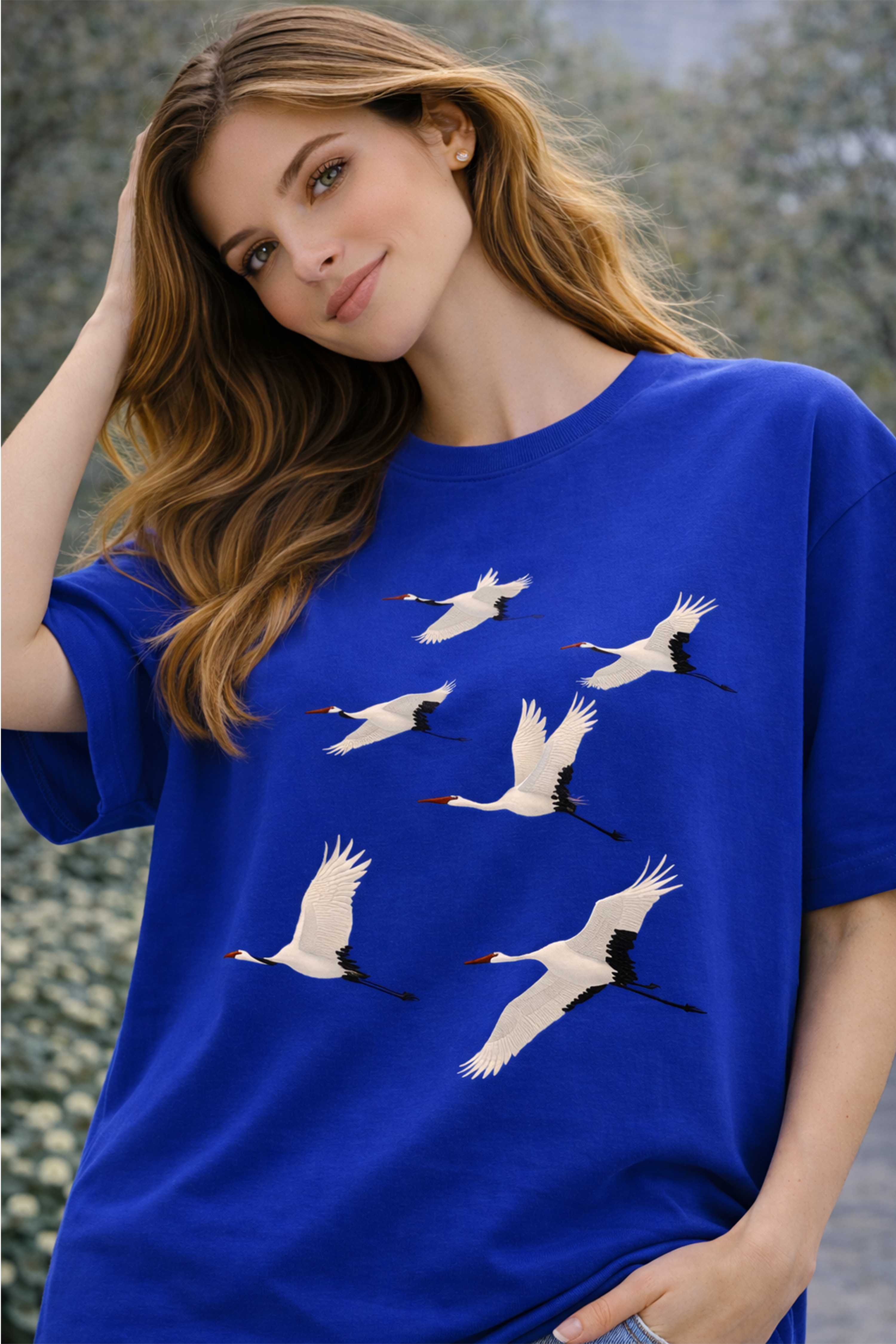 FLYING CRANES OVERSIZED TEE