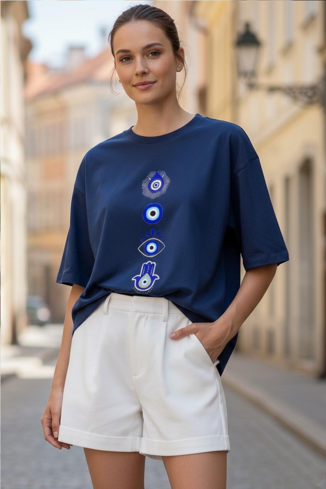 EVIL EYE GRAPHIC PRINTED OVERSIZE T-SHIRT