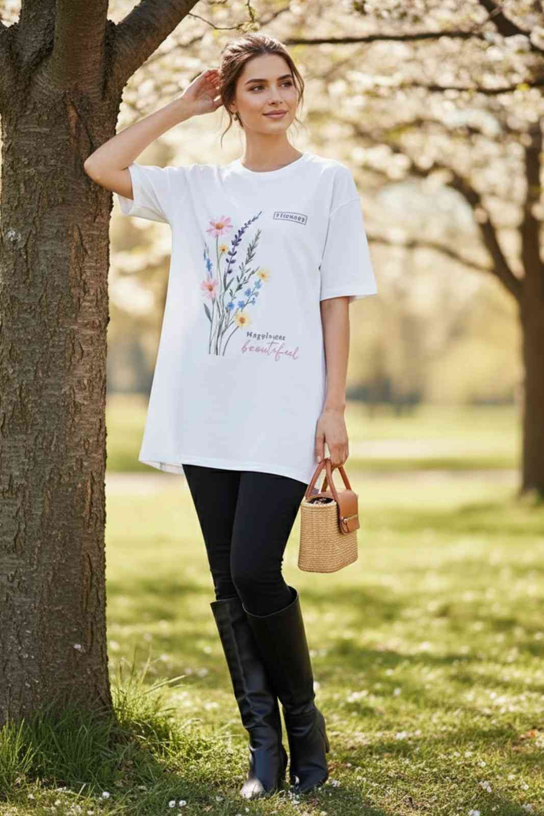 FLOWER PRINTED OVERSIZED T-SHIRT