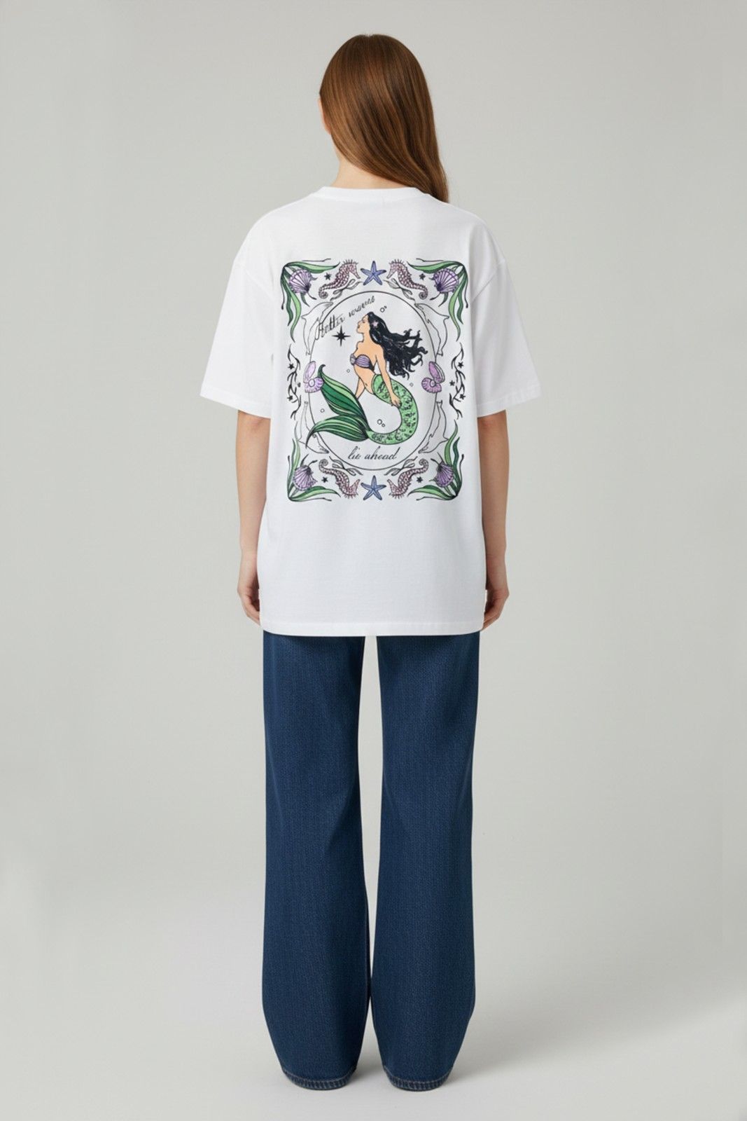 MERMAID GRAPHIC PRINTED OVERSIZED T-SHIRT