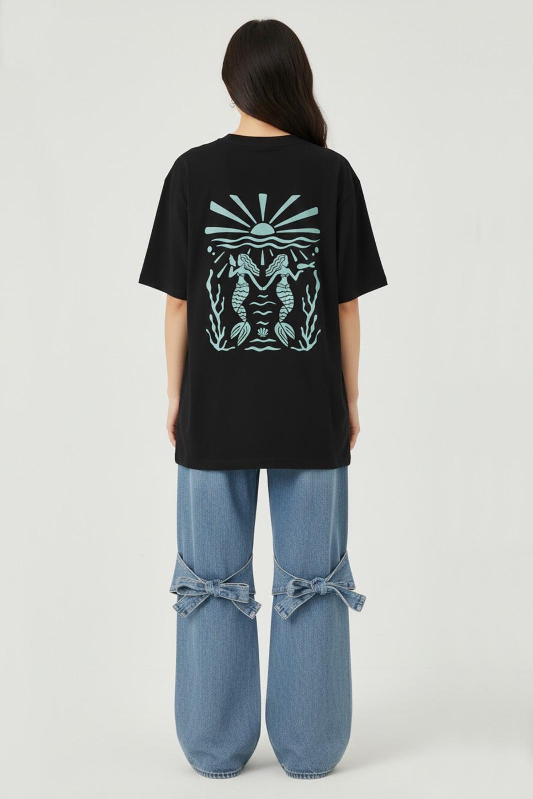TWIN MERMAID GRAPHIC PRINTED OVERSIZED T...