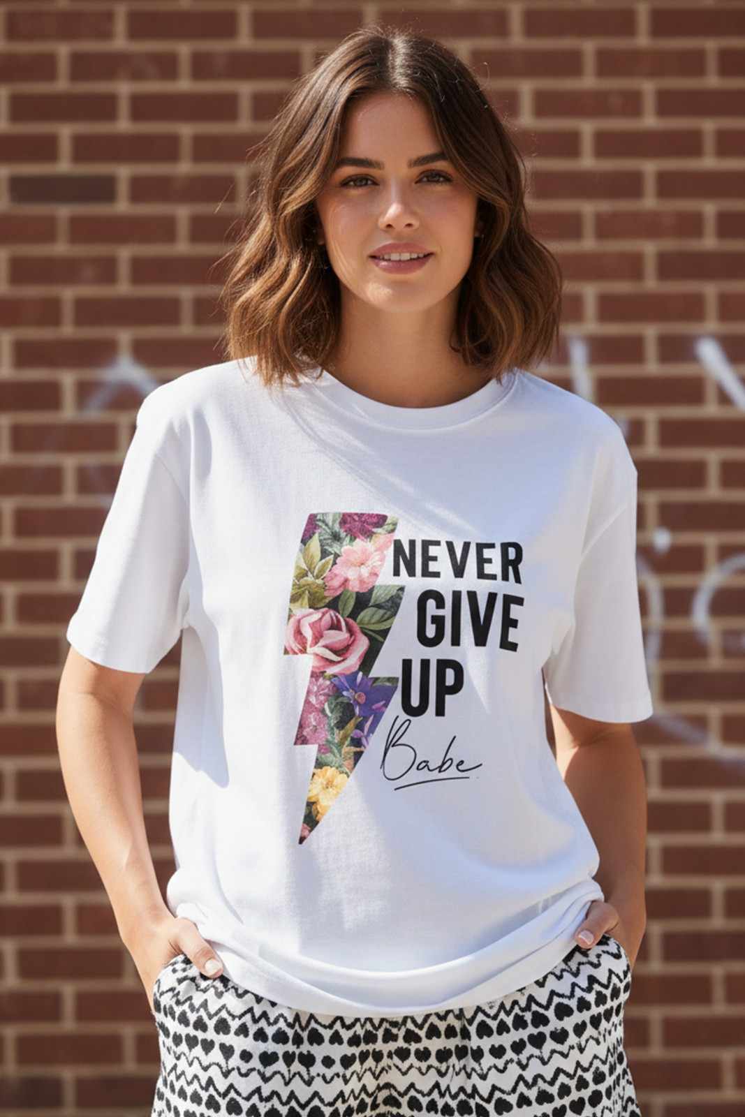 NEVER GIVE UP GRAPHIC PRINTED OVERSIZED...