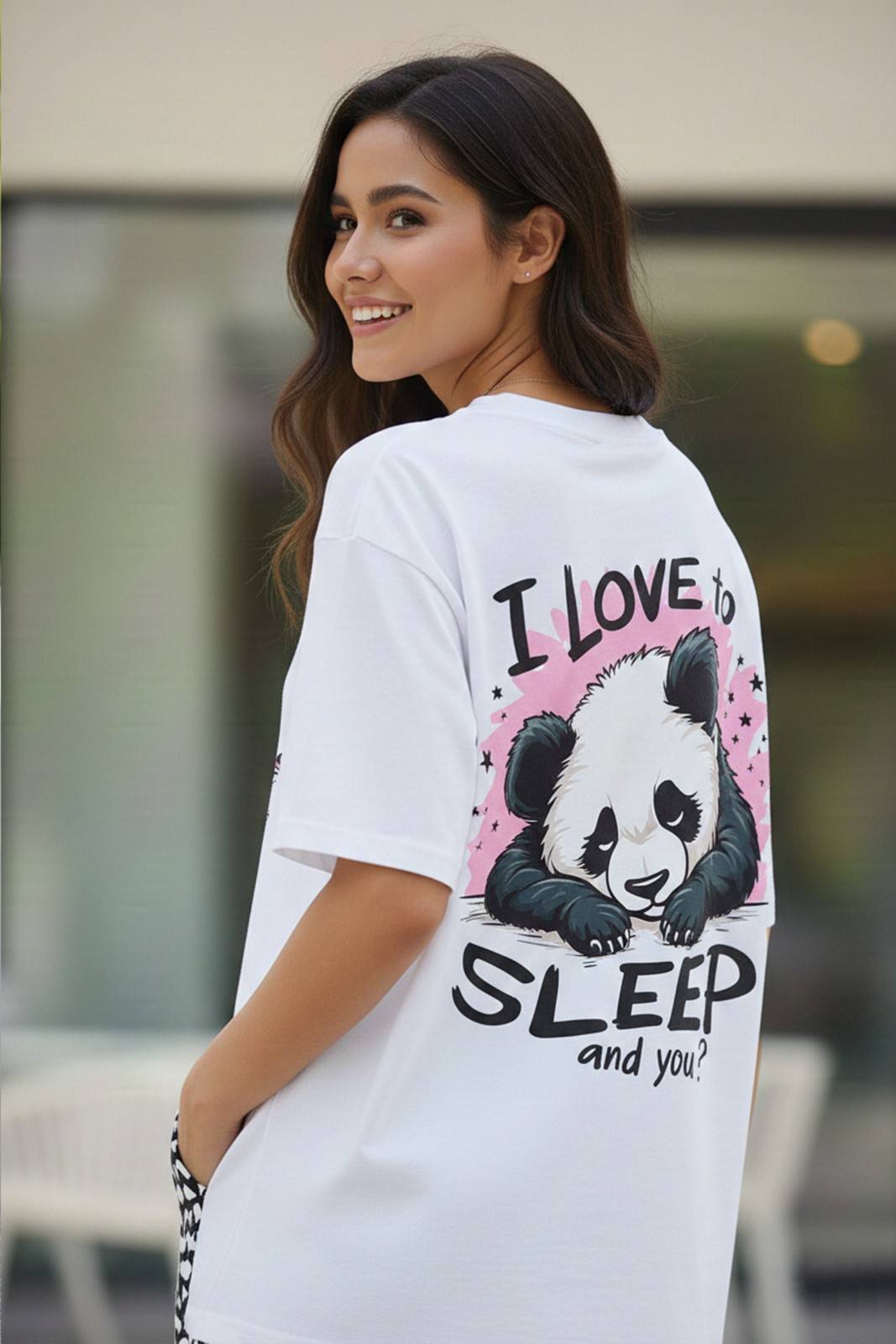 PANDA GRAPHIC PRINTED OVERSIZED T-SHIRT