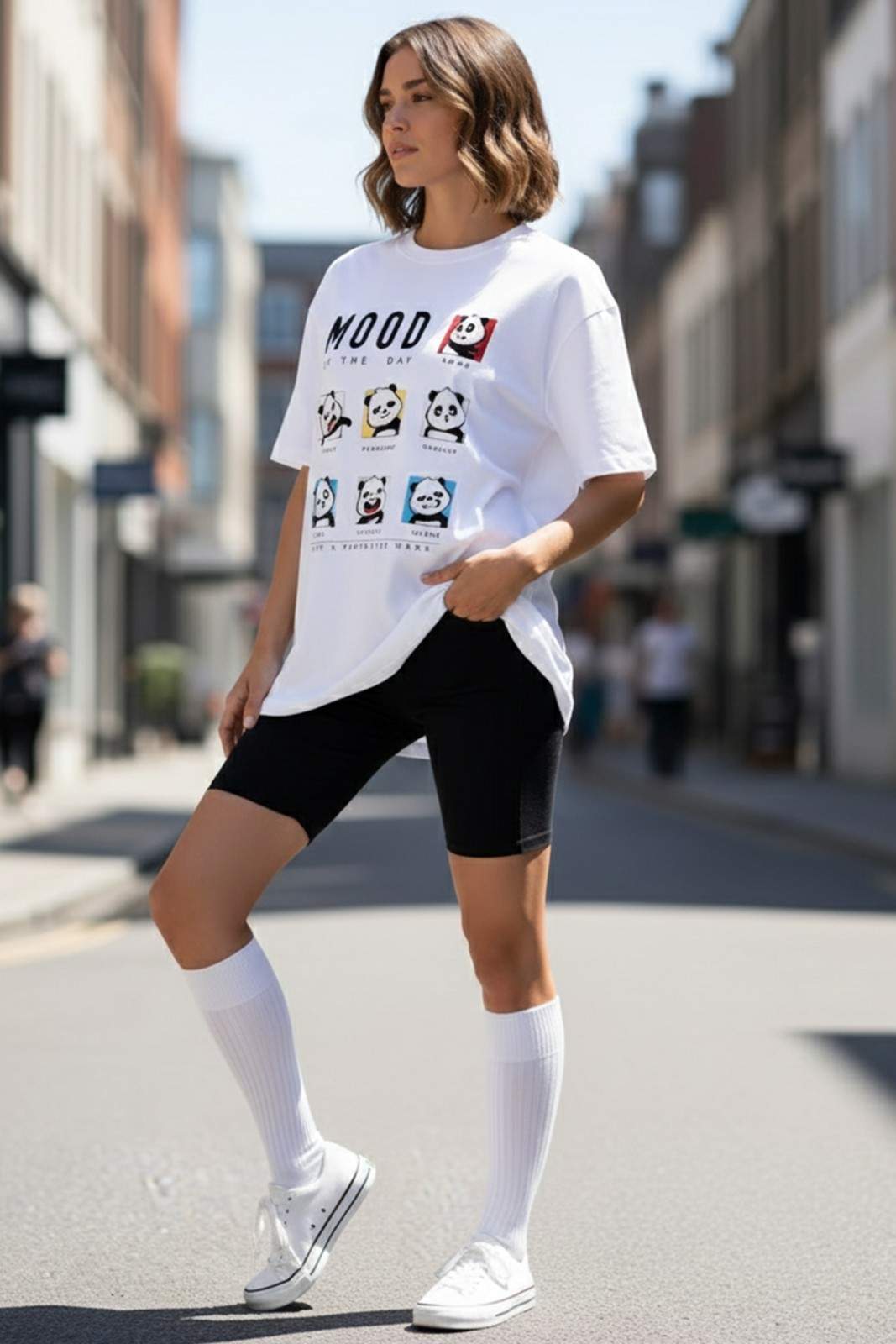PANDASTIC MOOD GRAPHIC PRINTED OVERSIZED T-SHIRT