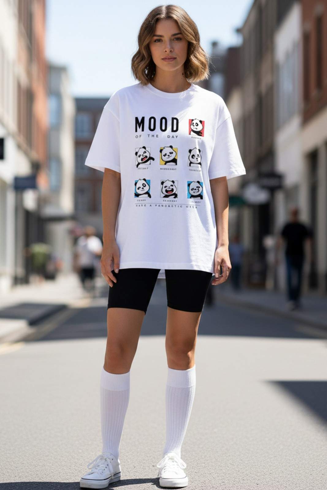 PANDASTIC MOOD GRAPHIC PRINTED OVERSIZED T-SHIRT